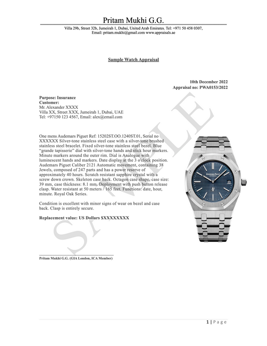 Sample Watch Appraisal